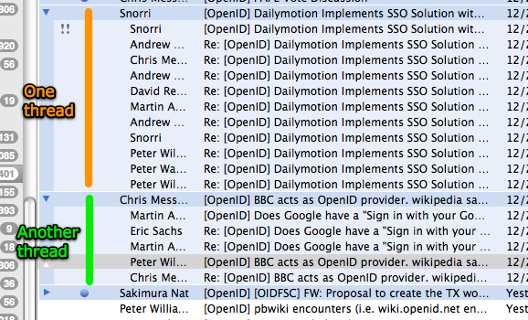 Screenshot of Mail.app showing threaded messages